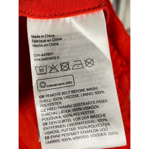 H&M Women Red Cullote Crop Paperbag Pants Pockets Belted Elastic Waist Size 8 - Picture 3 of 10